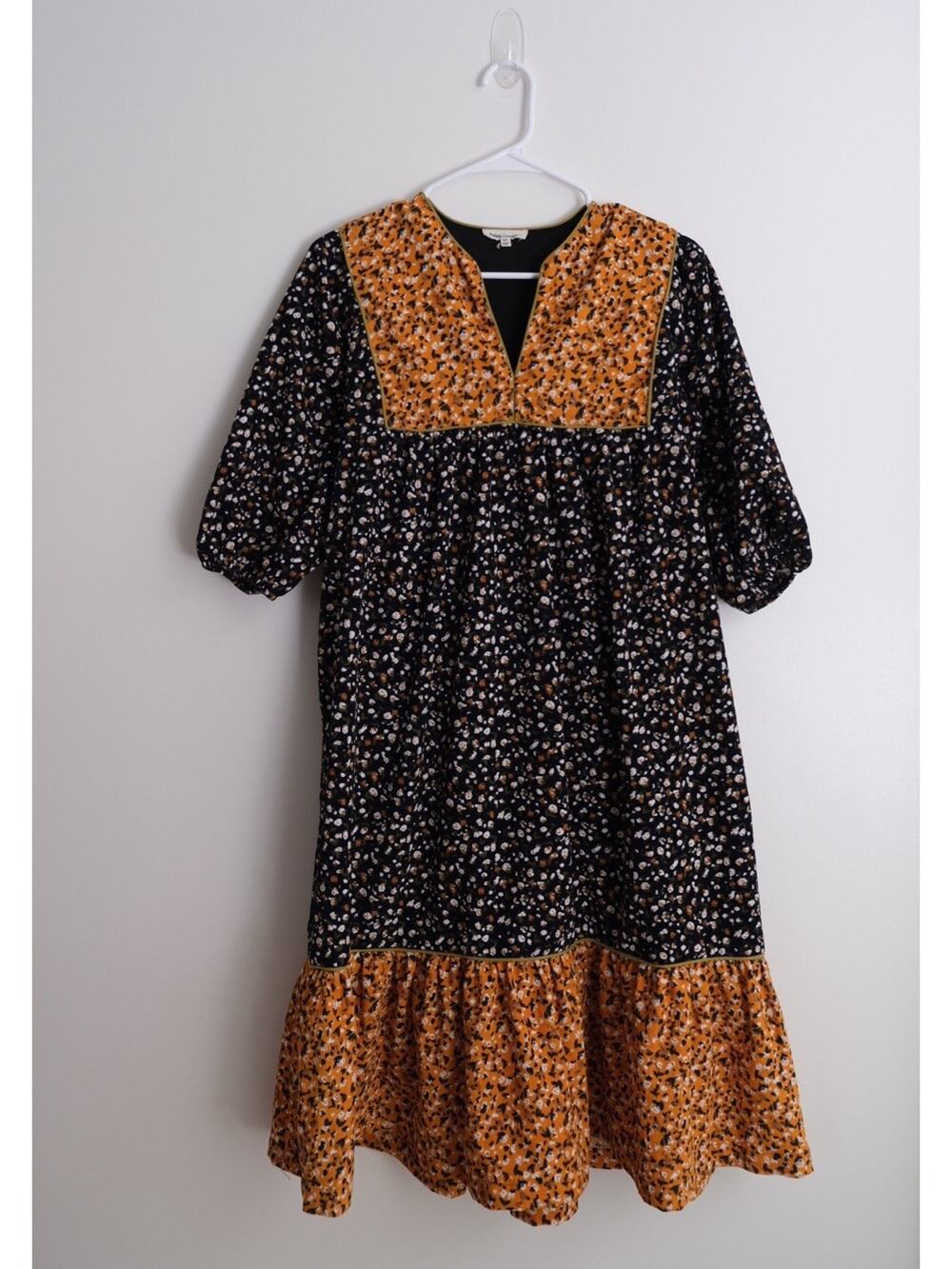 Anthropologie Saint Geraldine XS Floral Midi Corduroy Dress Boho Cottage Prairie